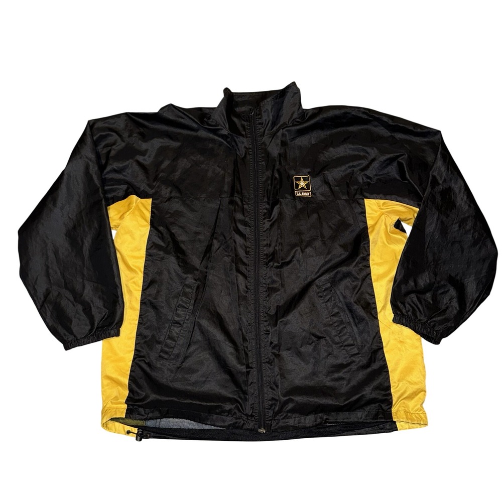 Vintage Oarsman 913 US Army Jacket Mens 2XL Black Gold Windbreaker Full Zip Coat